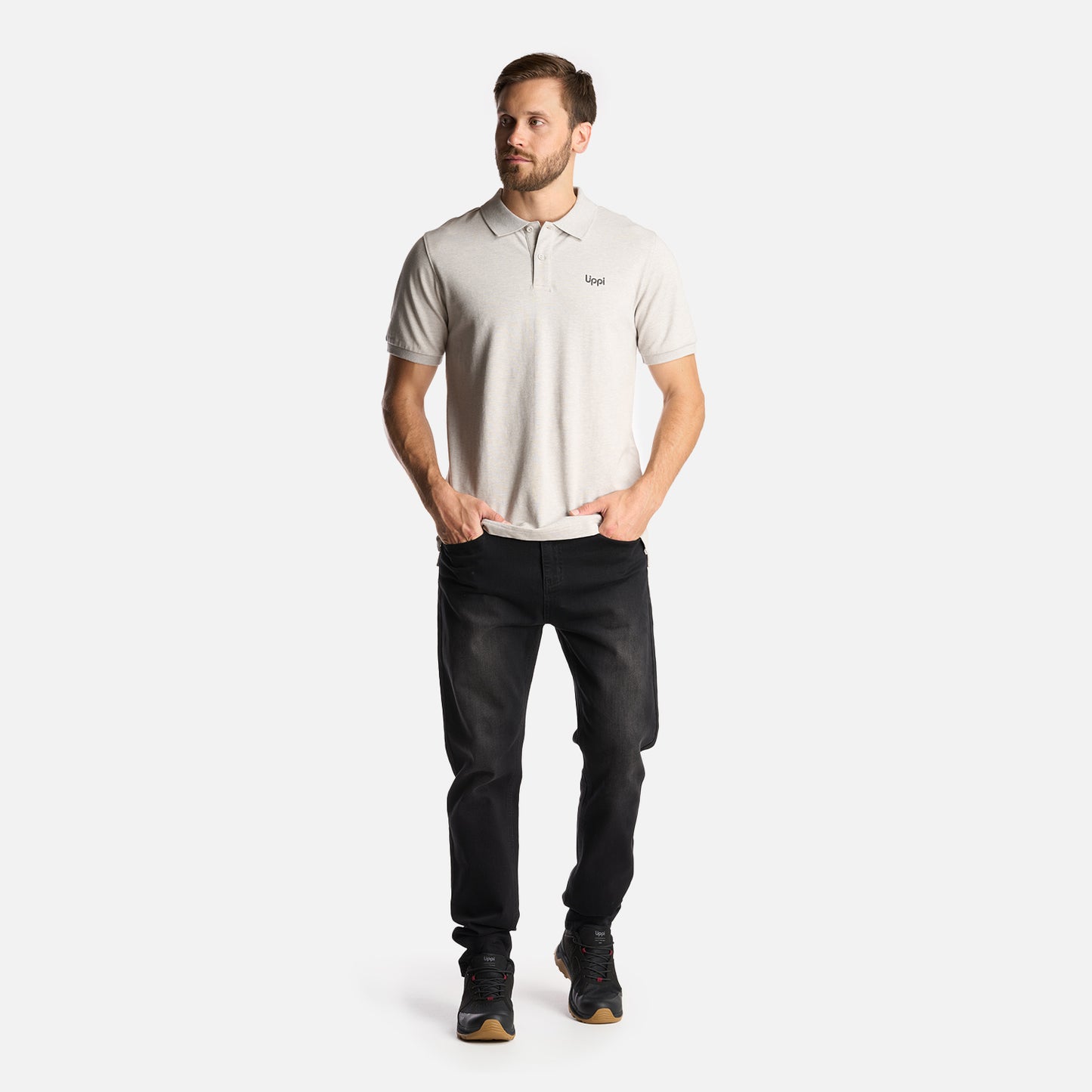 Polera Hombre First Class Elastic Polo Melange Gris Claro Lippi