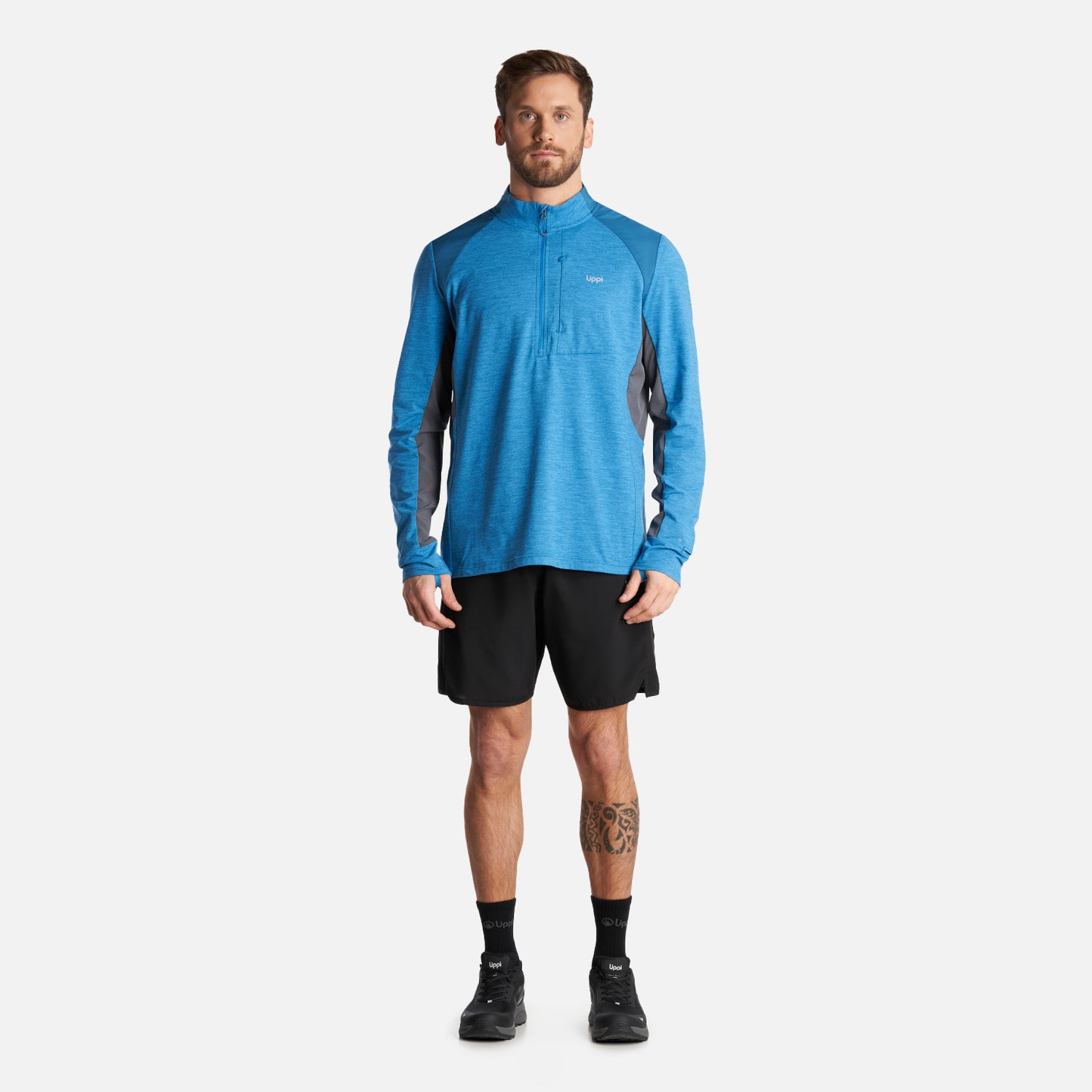 Poleron Hombre Egger 1/4 Zip Melange Azul Lippi