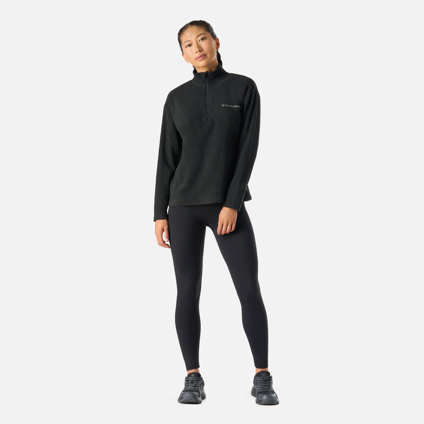 Polerón Mujer Cool Down 1/4 Zip Fleece Negro Vulcano