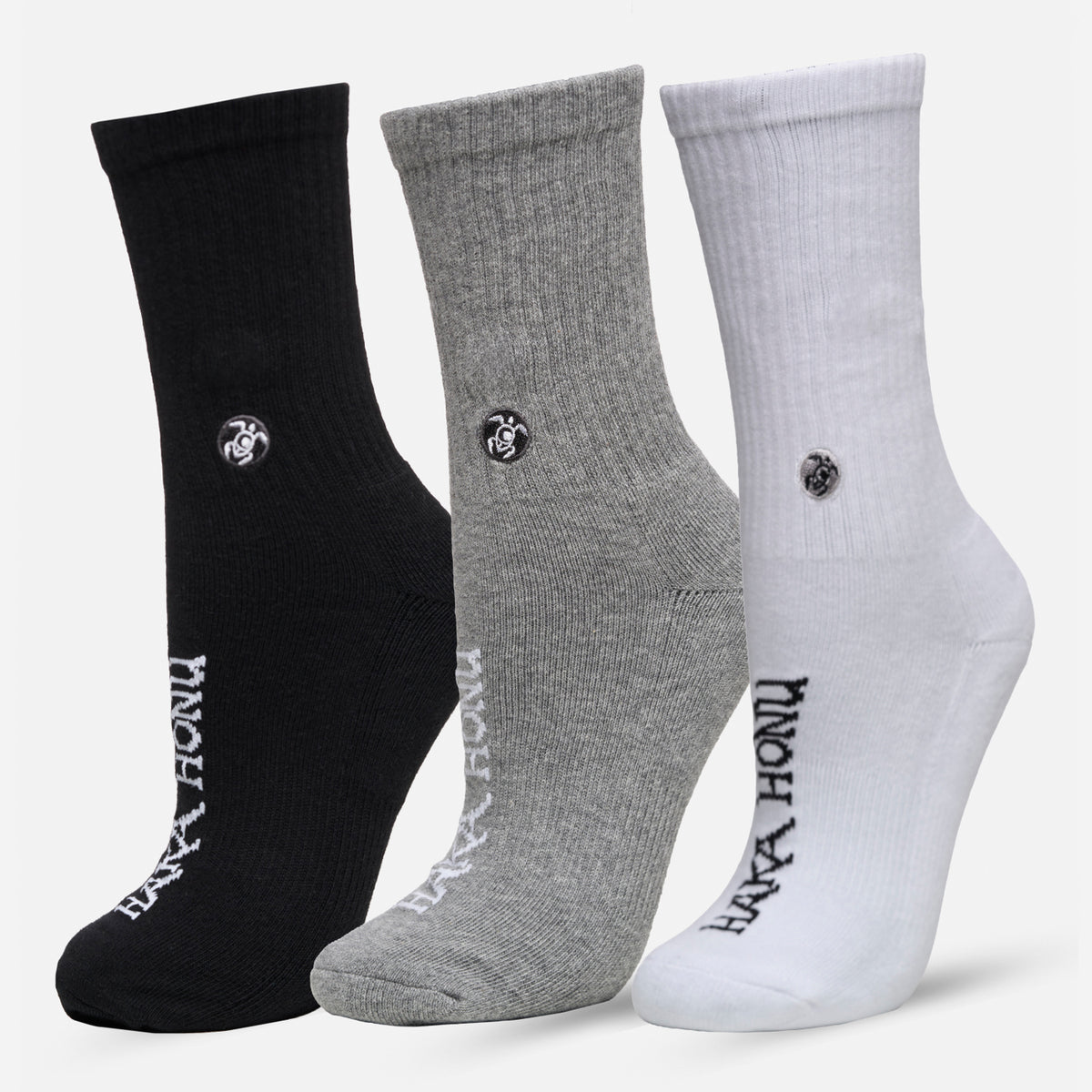 Calcetines Unisex Las Tres Puntas Pack Medio Blanco / Negro / Gris Haka Honu