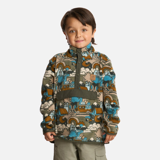 Polerón Niño Tokerau Poki Print Verde Militar Haka Honu