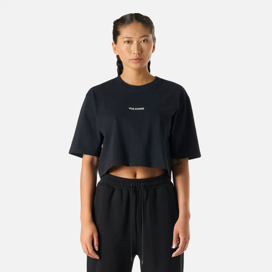 Polera Mujer Cool Down Crop T-Shirt Negro Vulcano