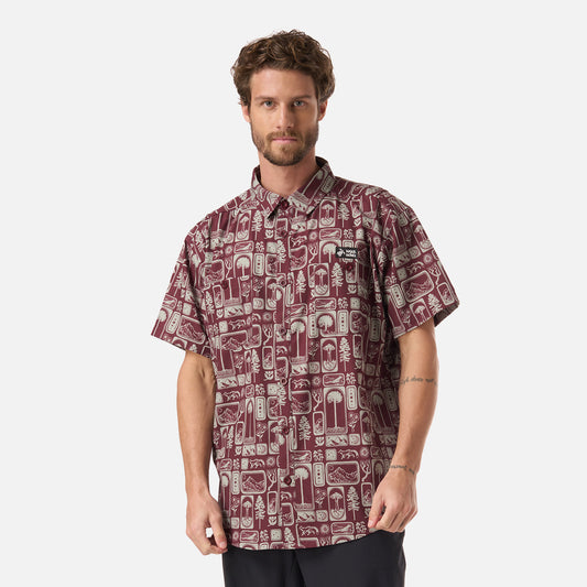Camisa Hombre Cumbre Manga Corta Print Burdeo Haka Honu