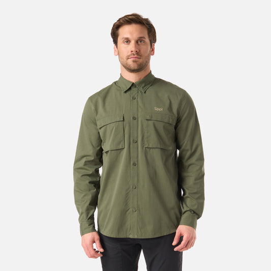 Camisa Hombre Rosselot Long Sleeve Q-Dry Shirt Verde Musgo Lippi