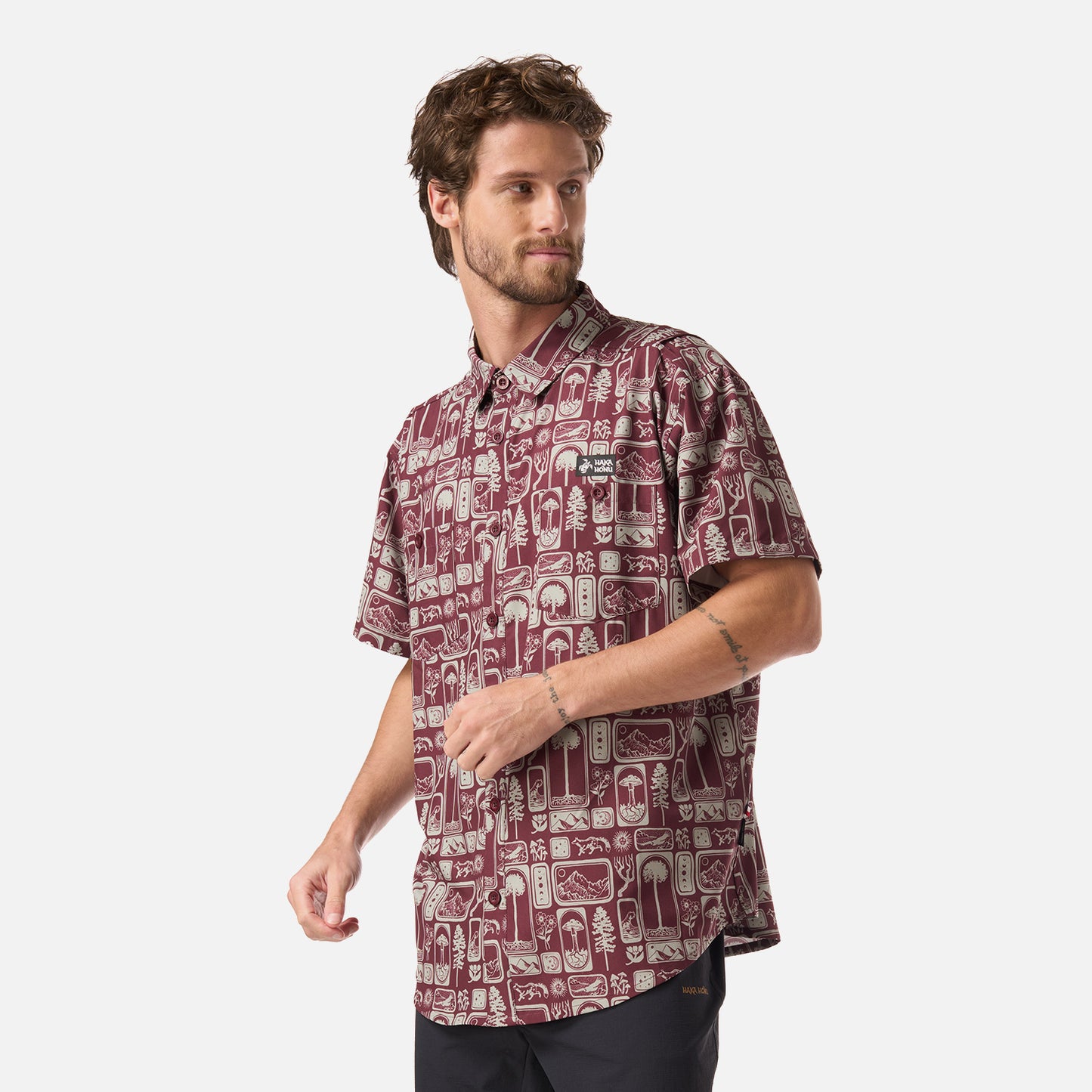 Camisa Hombre Cumbre Manga Corta Print Burdeo Haka Honu