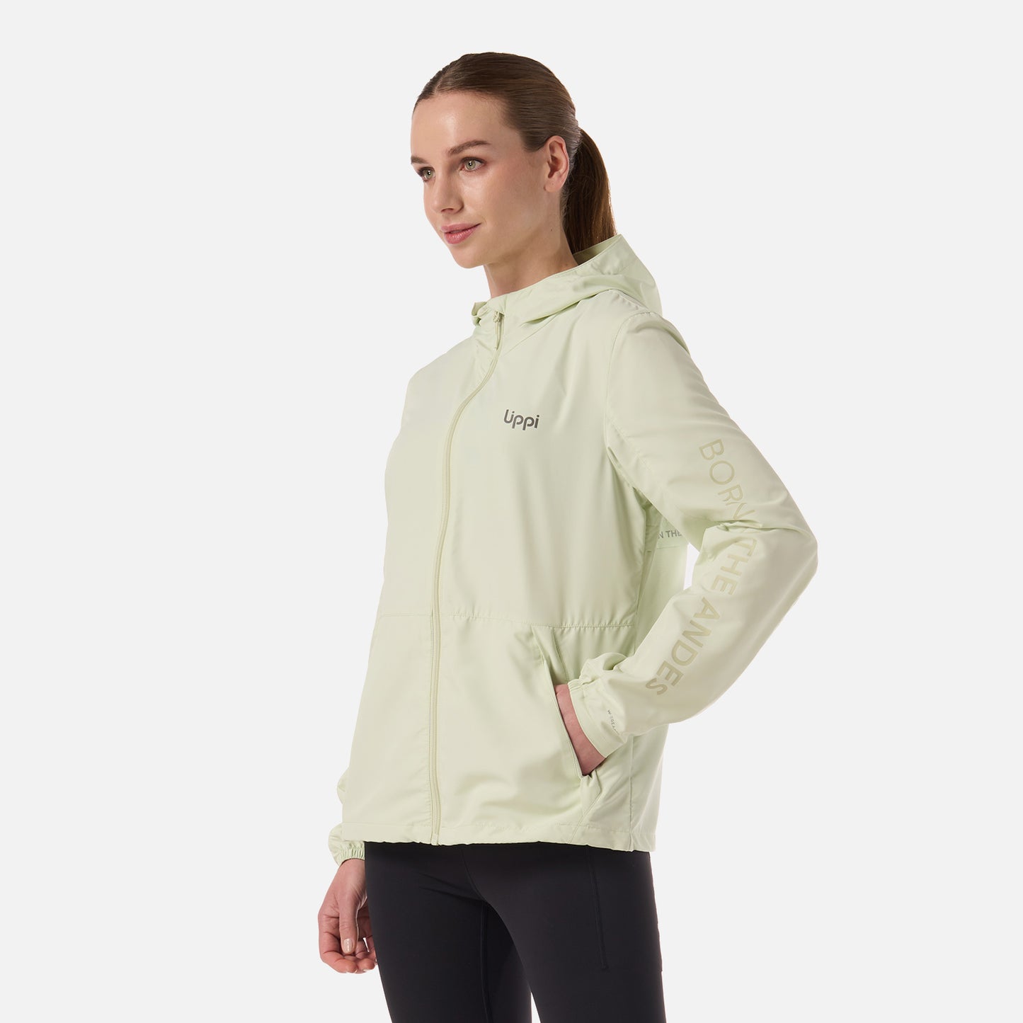 Chaqueta Mujer Nightfall Windbreaker Hoody Jacket Gris Claro / Verde Agua Lippi