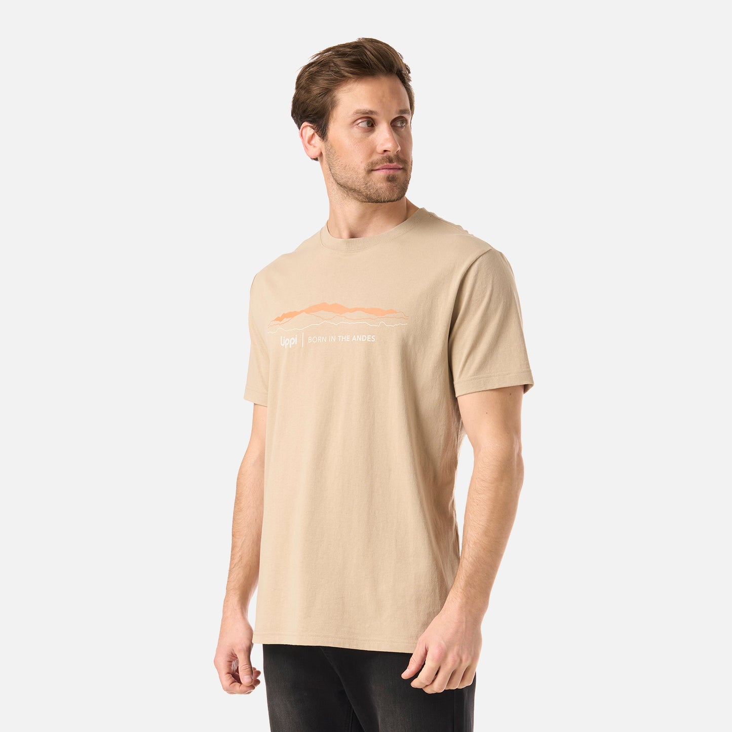 Polera Hombre Logo Lippi Front Print T-Shirt Beige Lippi