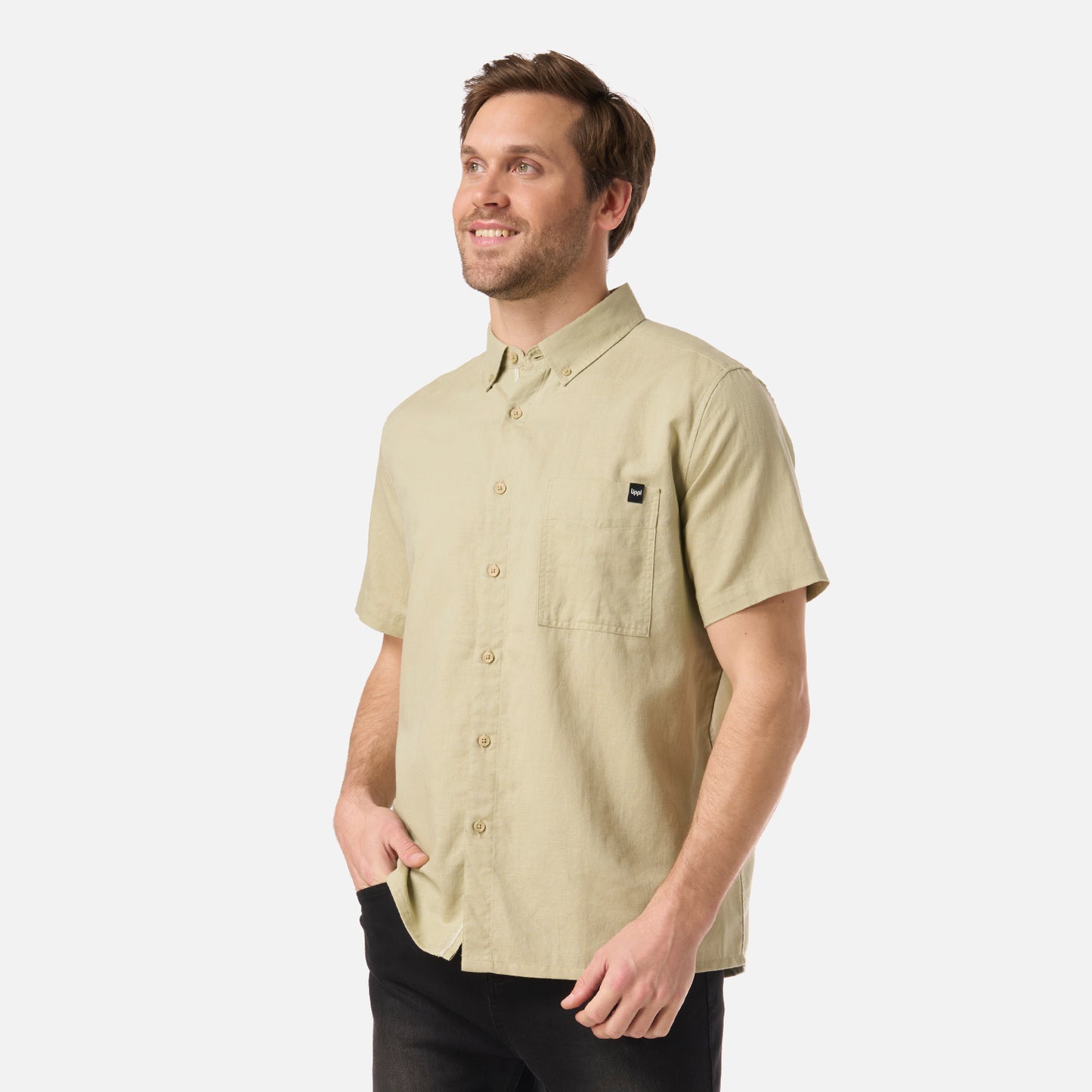 Camisa Hombre Terrain Linen Shirt Verde Oliva Lippi