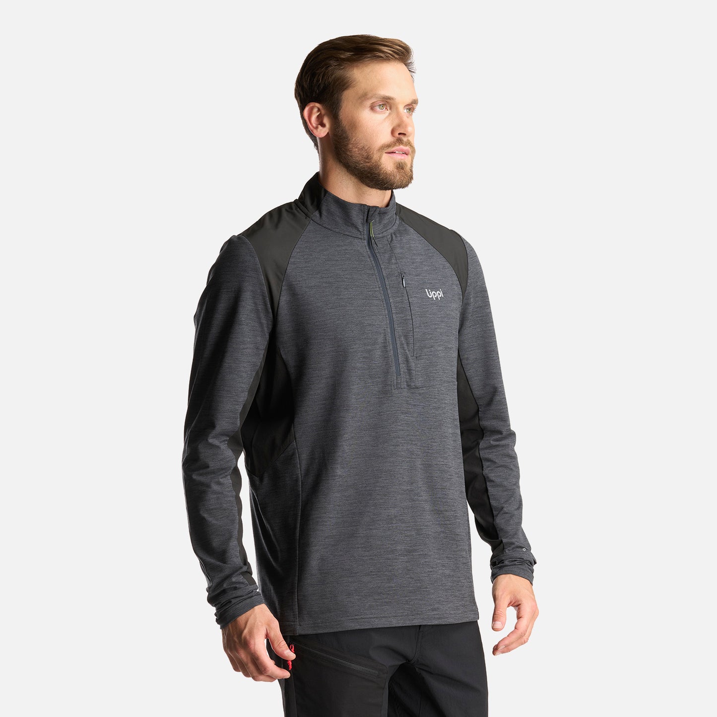 Poleron Hombre Egger 1/4 Zip Melange Negro Lippi