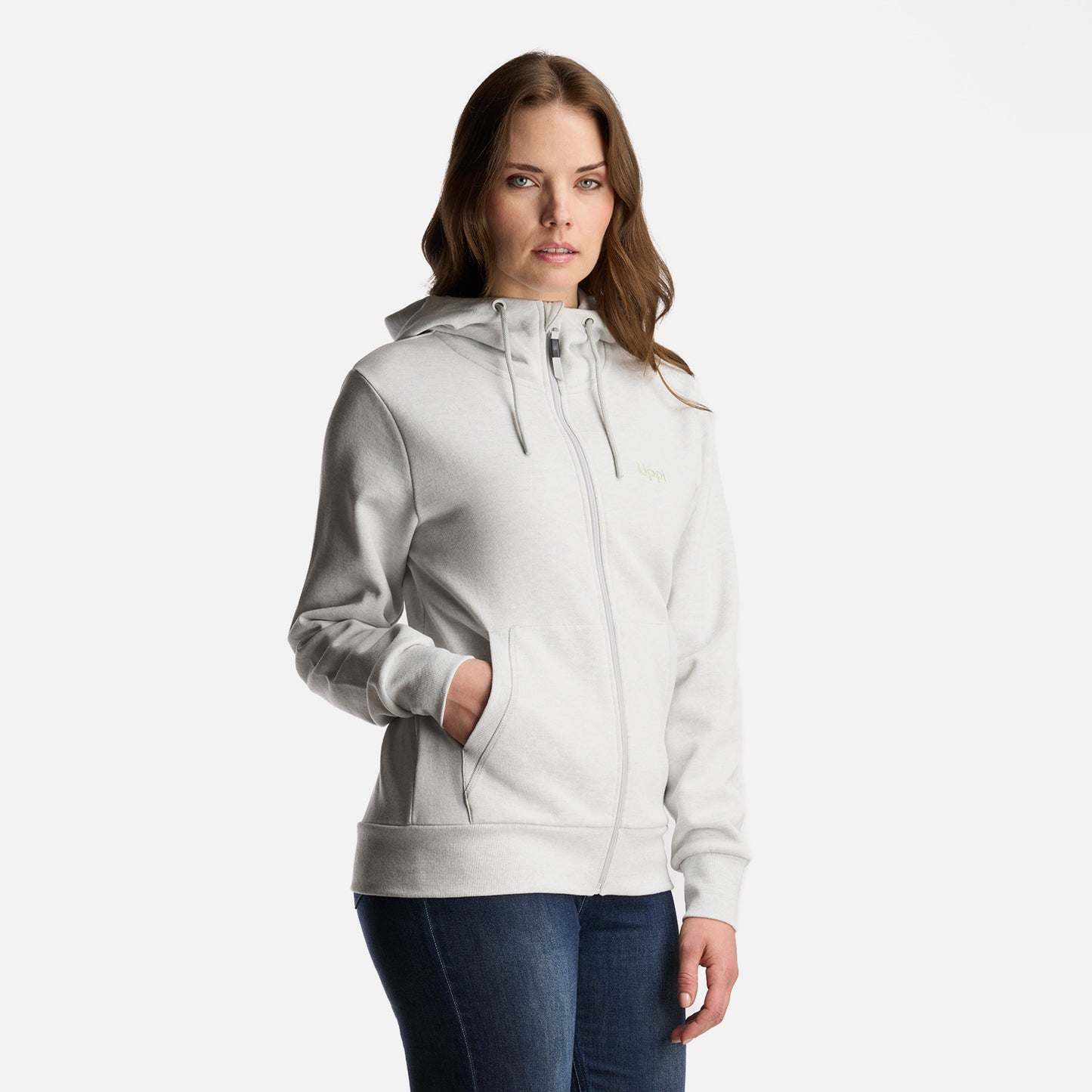 Poleron Mujer Ulmo Full Zip Hoody Sweatshirt Melange Gris Claro Lippi