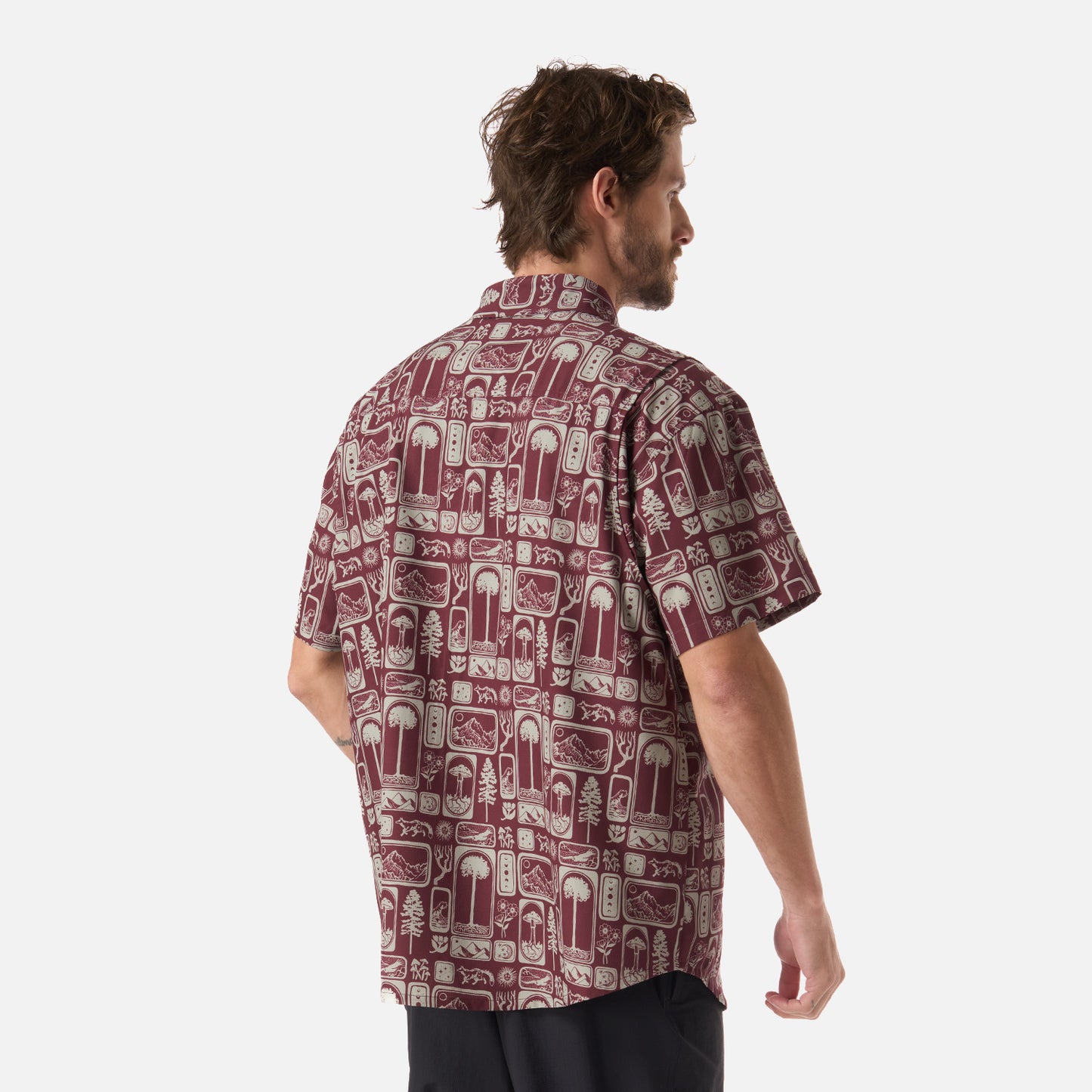 Camisa Hombre Cumbre Manga Corta Print Burdeo Haka Honu