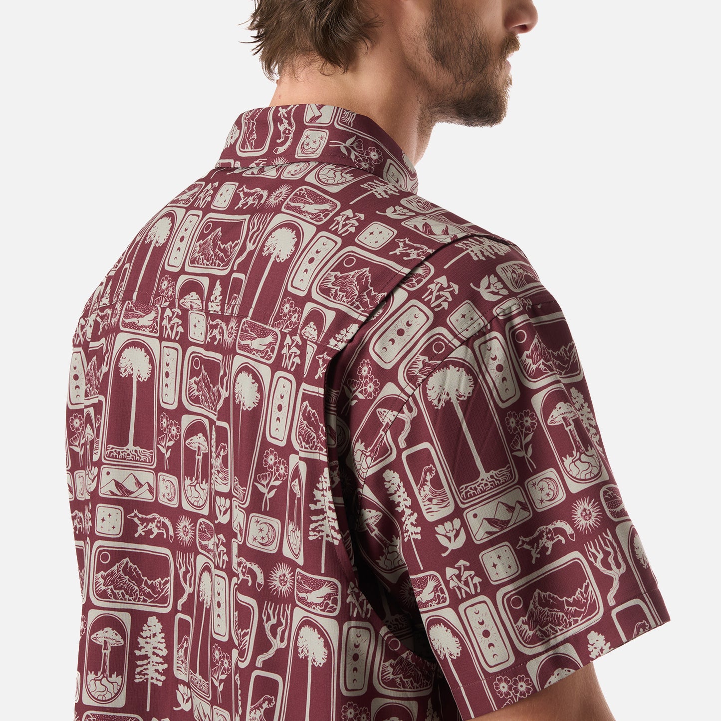 Camisa Hombre Cumbre Manga Corta Print Burdeo Haka Honu