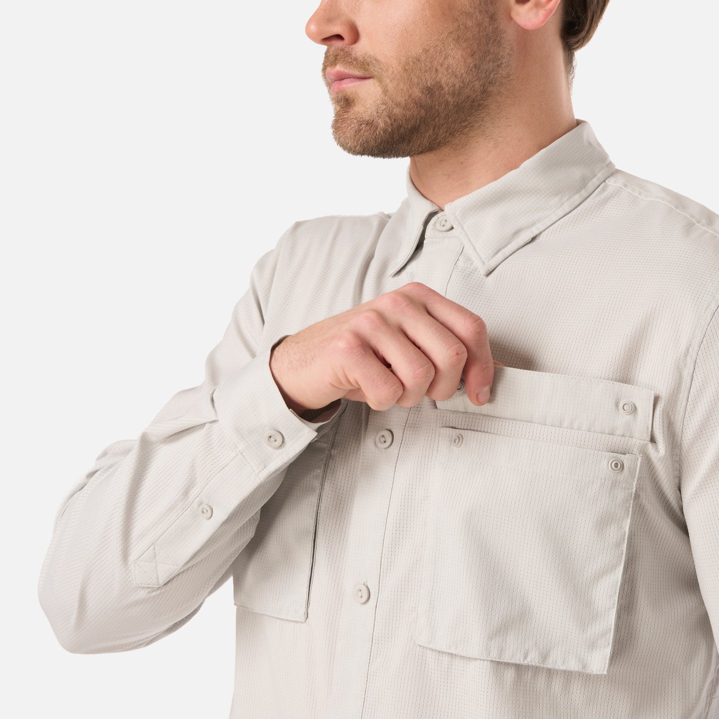 Camisa Hombre Rosselot Long Sleeve Q-Dry Shirt Gris Claro Lippi