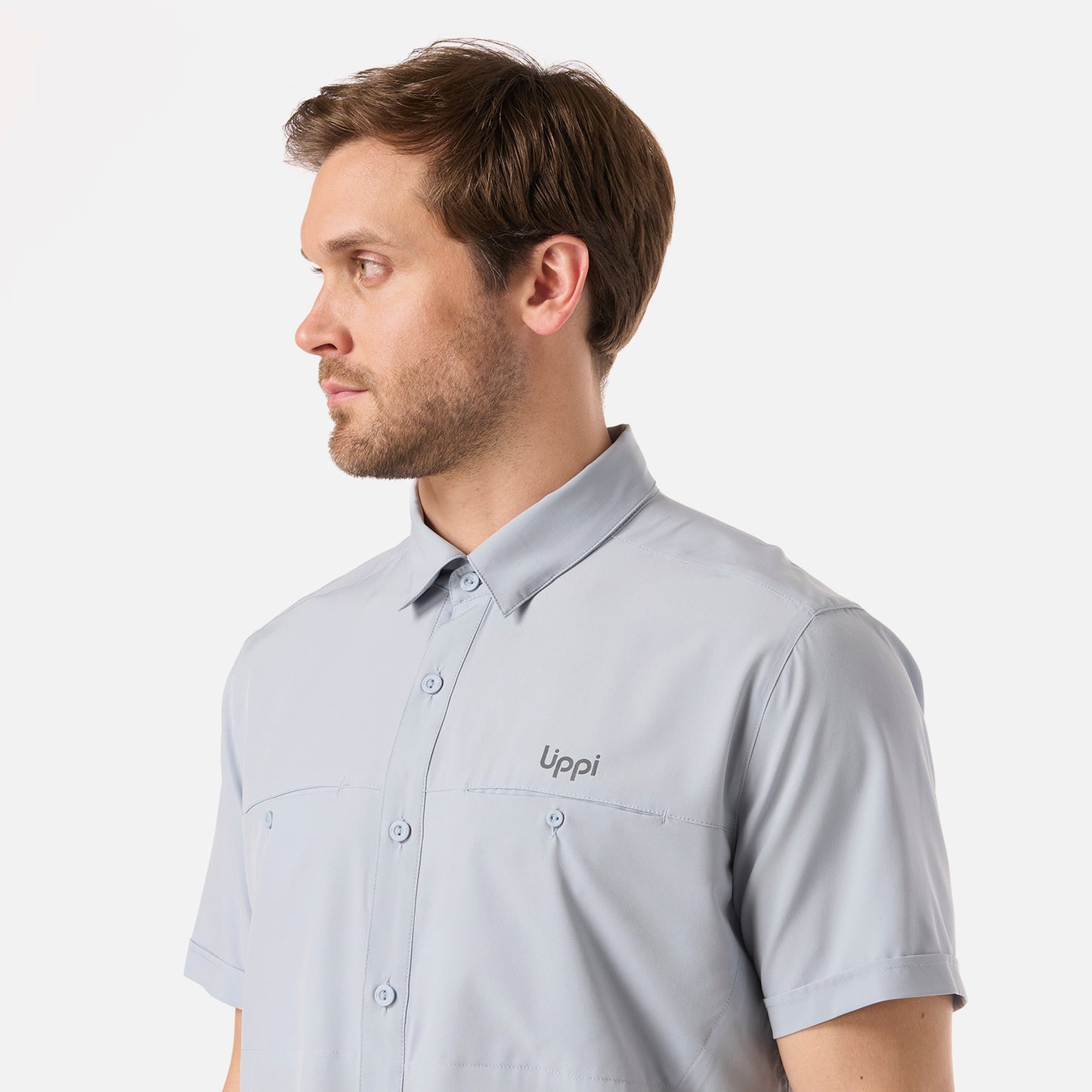 Camisa Hombre Wallace Short Sleeve Q-Dry Shirt Celeste Oscuro Lippi