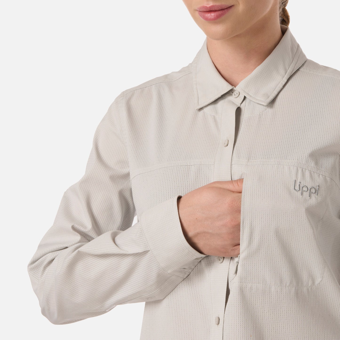 Camisa Mujer Rosselot Long Sleeve Q-Dry Shirt Gris Claro Lippi