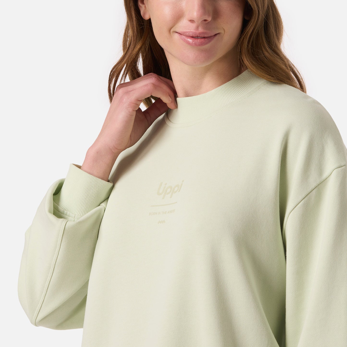 Polerón Mujer Ulmo Light Mid Point Crewneck Sweatshirt Gris Claro / Verde Agua Lippi