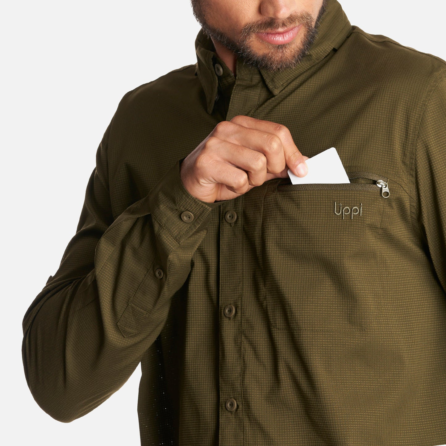 Camisa Hombre Rosselot Long Sleeve Q-Dry Shirt Verde Militar Lippi