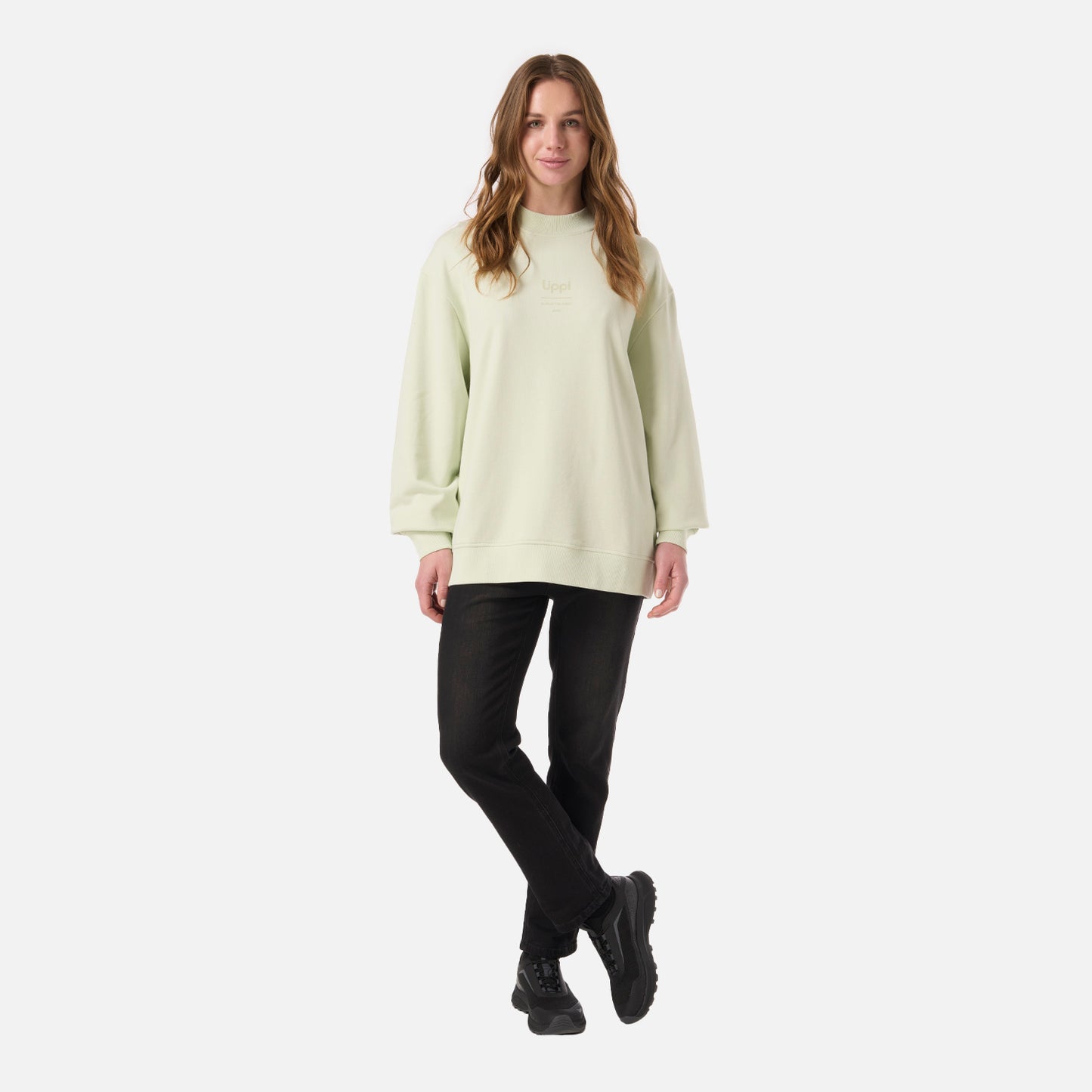 Polerón Mujer Ulmo Light Mid Point Crewneck Sweatshirt Gris Claro / Verde Agua Lippi
