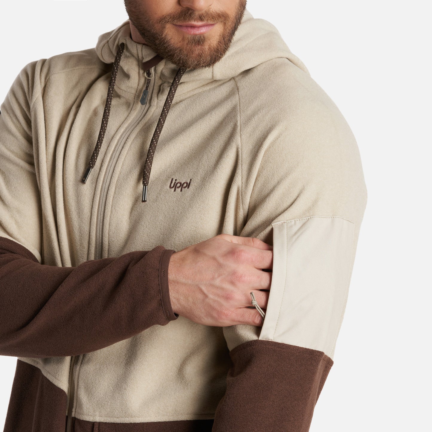 Poleron Hombre Stripes Nano-F Full Zip Hoody Crema Lippi