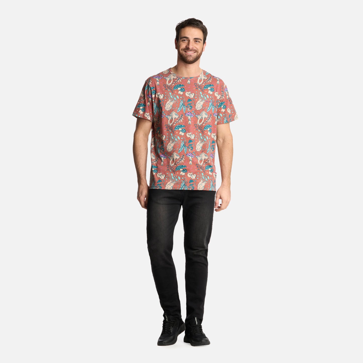 Polera Hombre Mundo Fungi Print Terracota Haka Honu