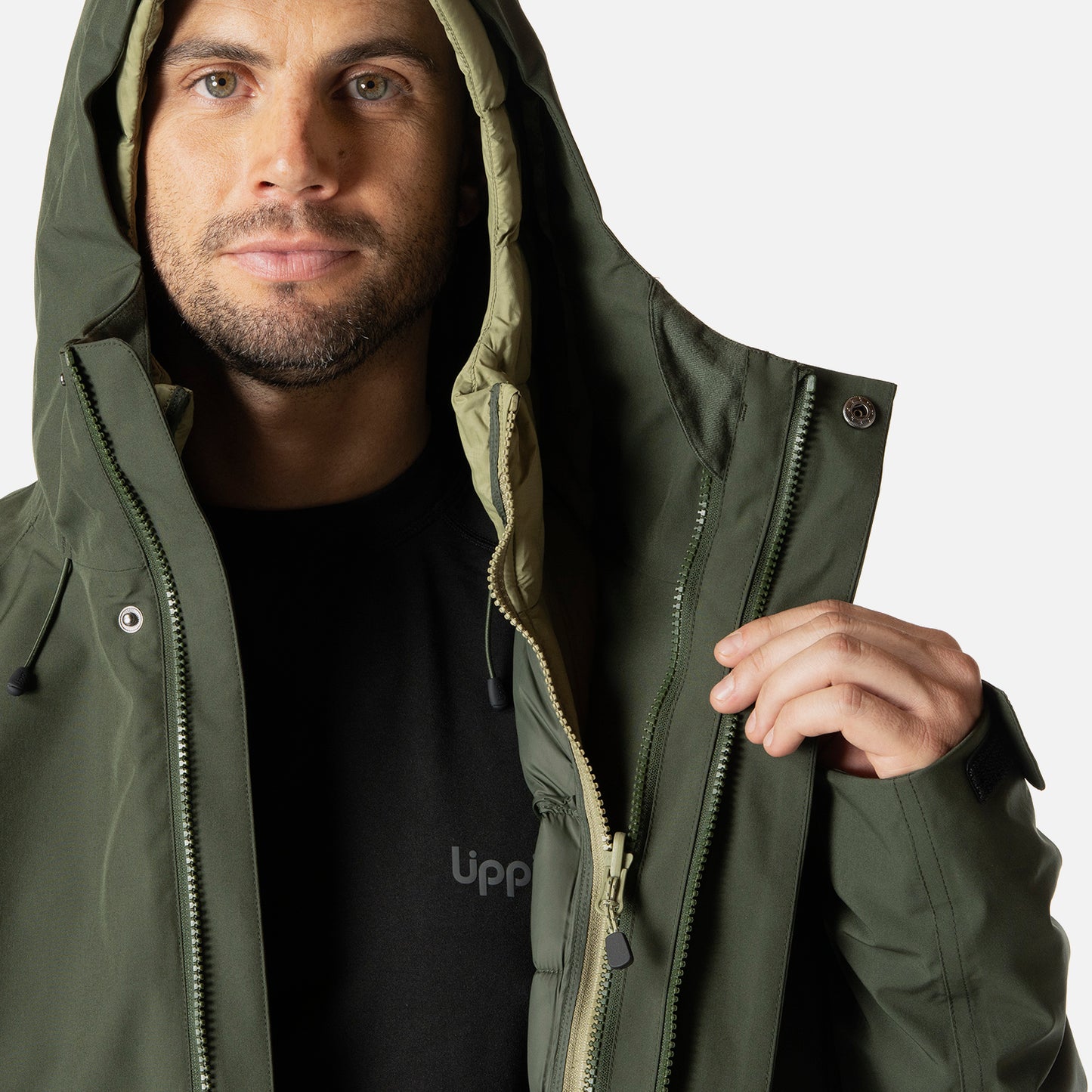 Chaqueta Hombre Hicken Fusion-3 B-Dry Hoody Jacket Verde Militar Lippi