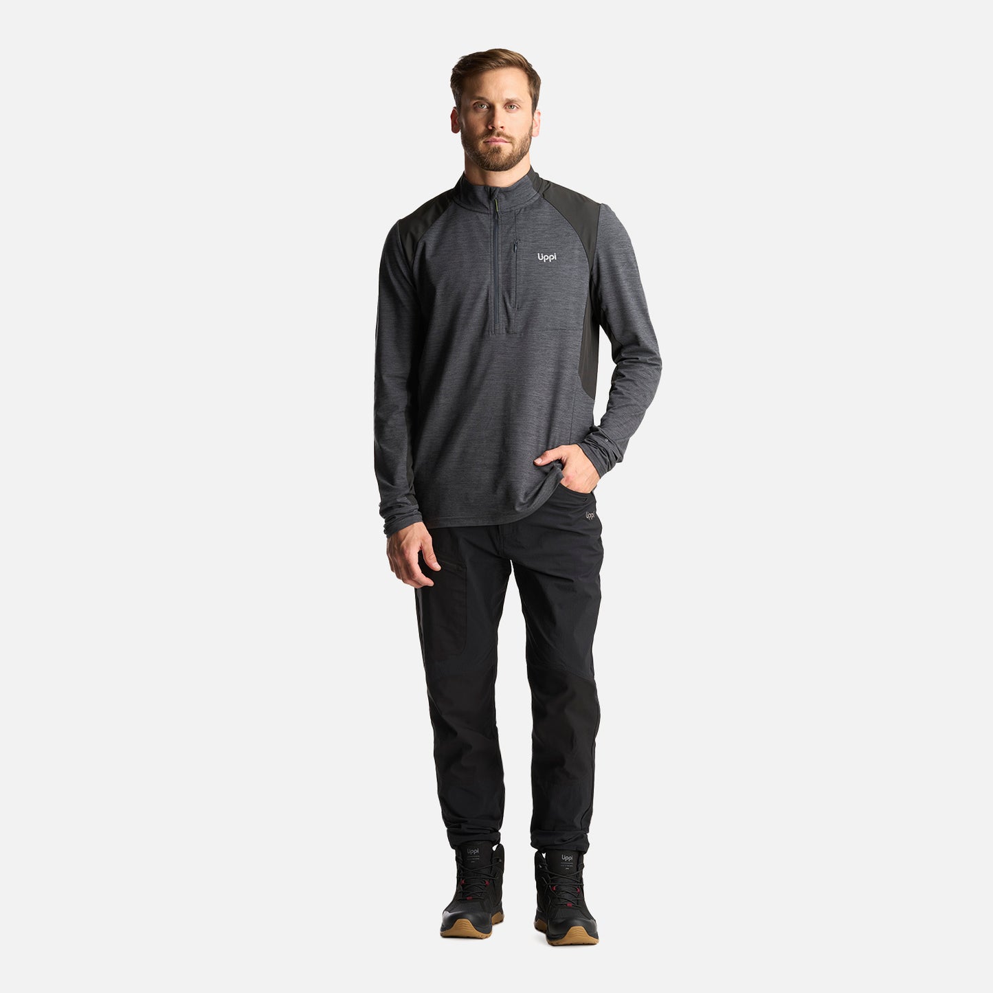 Poleron Hombre Egger 1/4 Zip Melange Negro Lippi