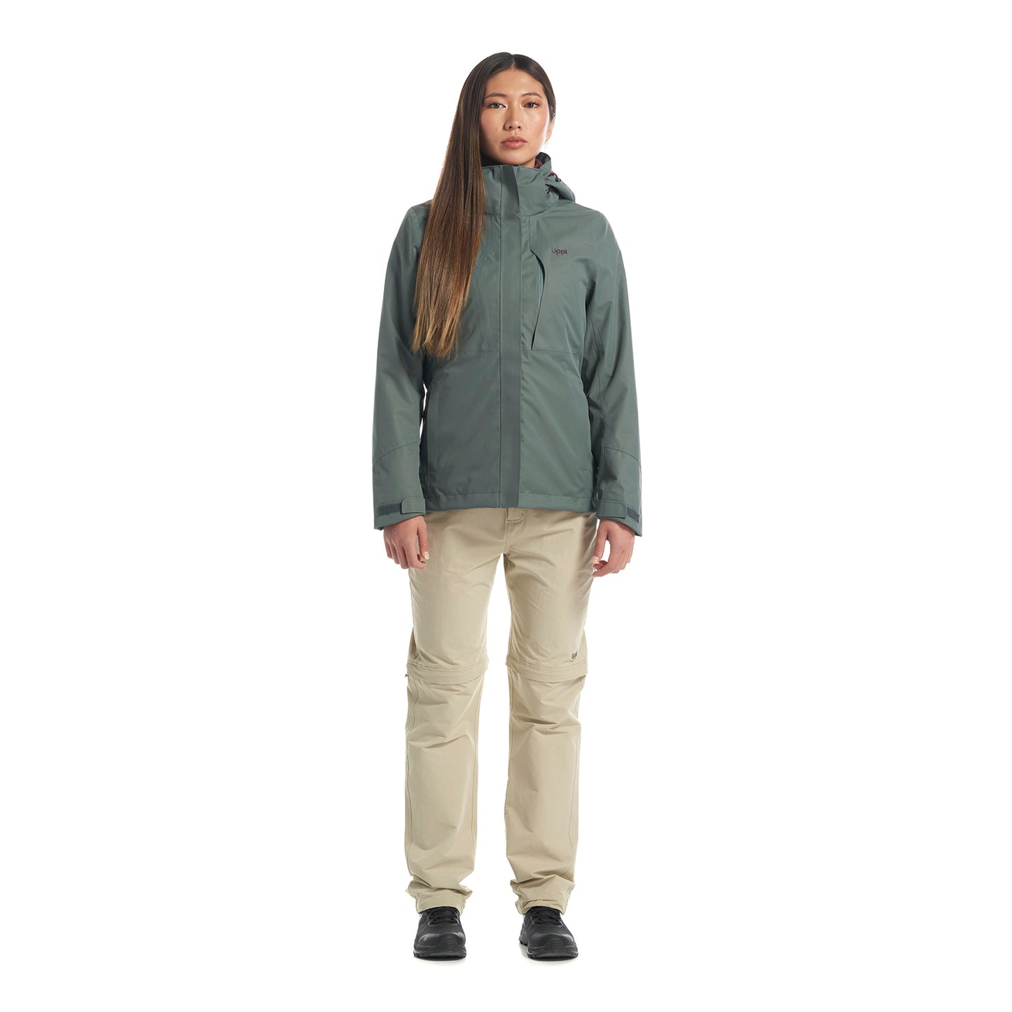 Chaqueta Mujer Tres Cruces Fusion-3 Hoody Jacket Verde Grisaceo Vino Lippi
