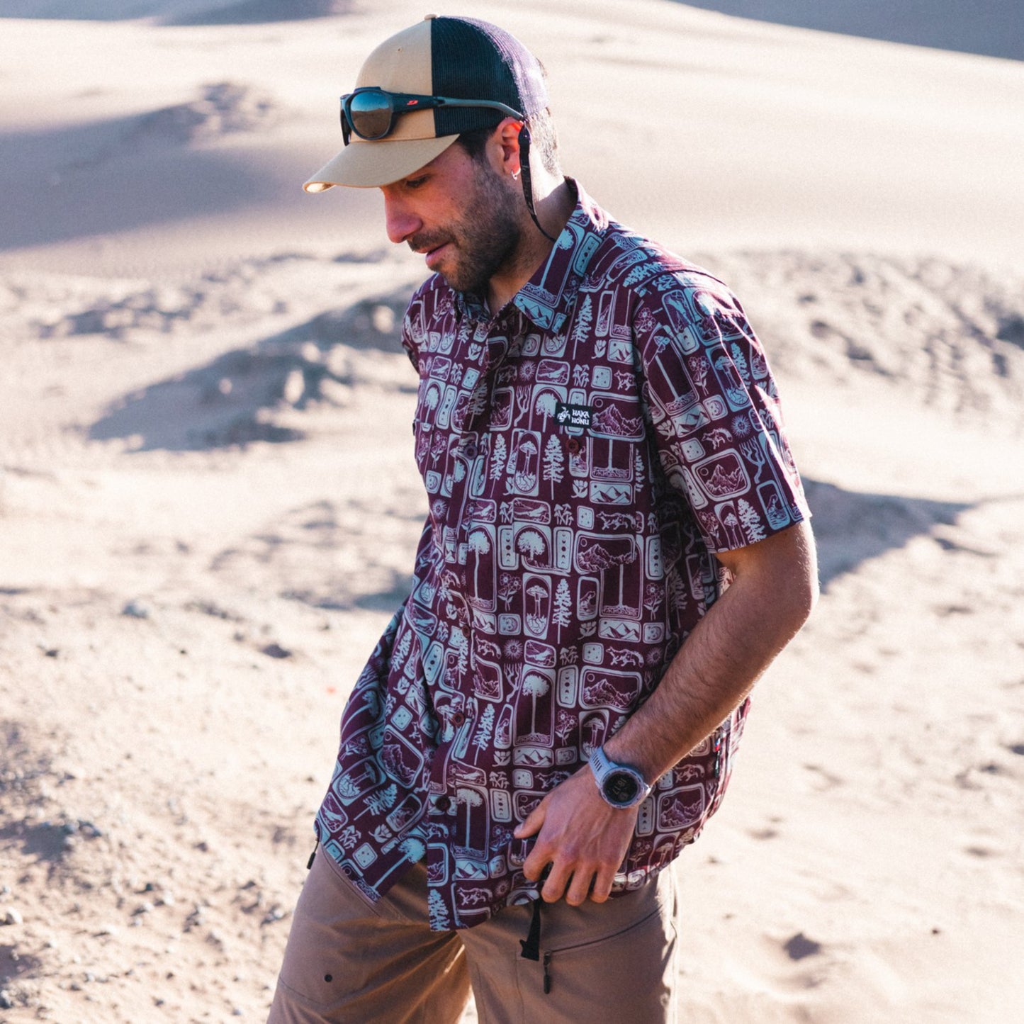 Camisa Hombre Cumbre Manga Corta Print Burdeo Haka Honu