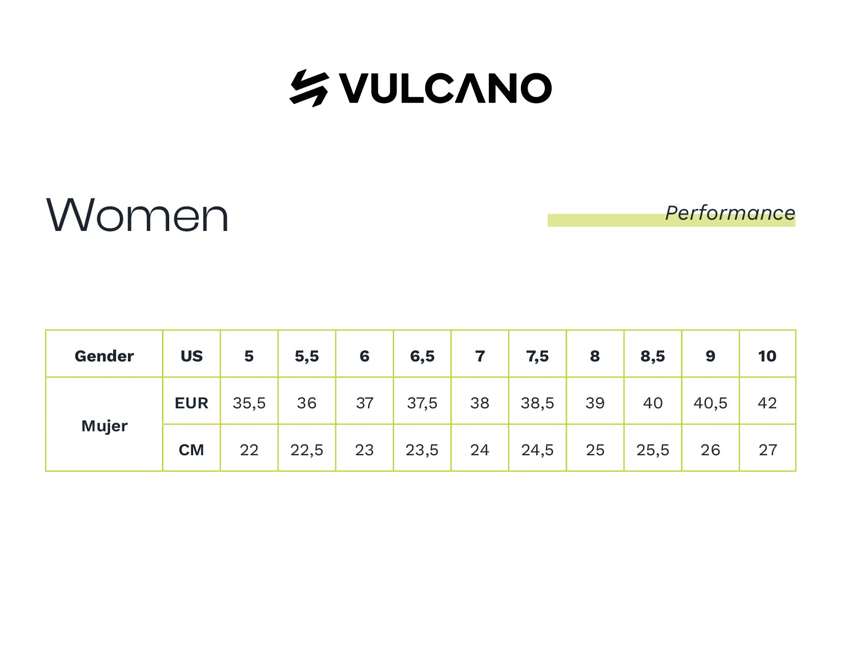 Guía de tallas Vulcano